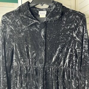 Vintage‎ City Fusion Women's Med Black Crushed Velvet Babydoll Jacket Coat USA
